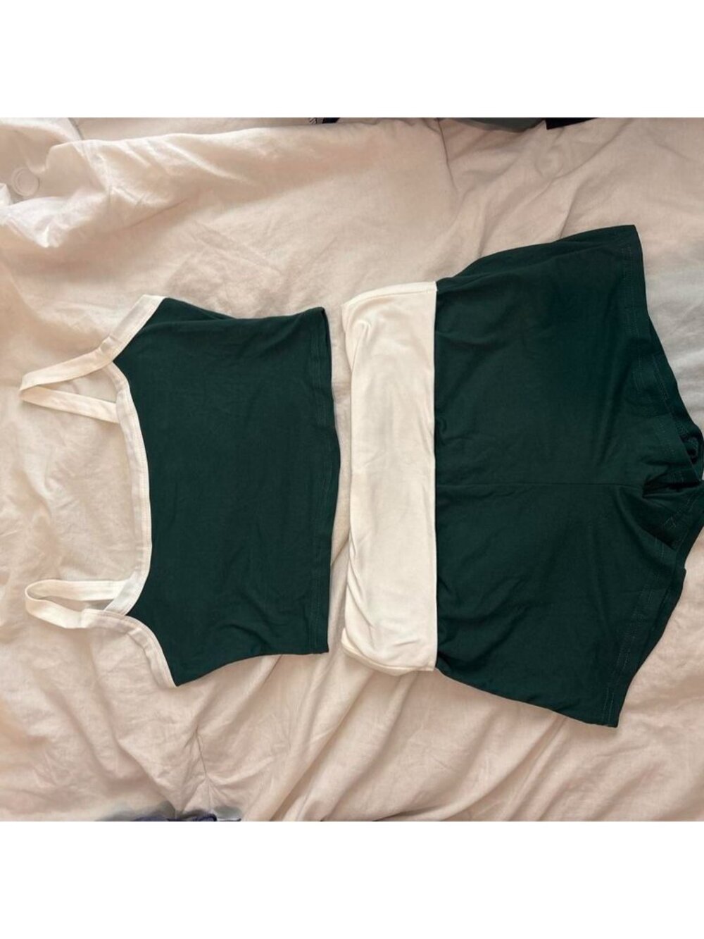 SHEIN cropped green and white set!